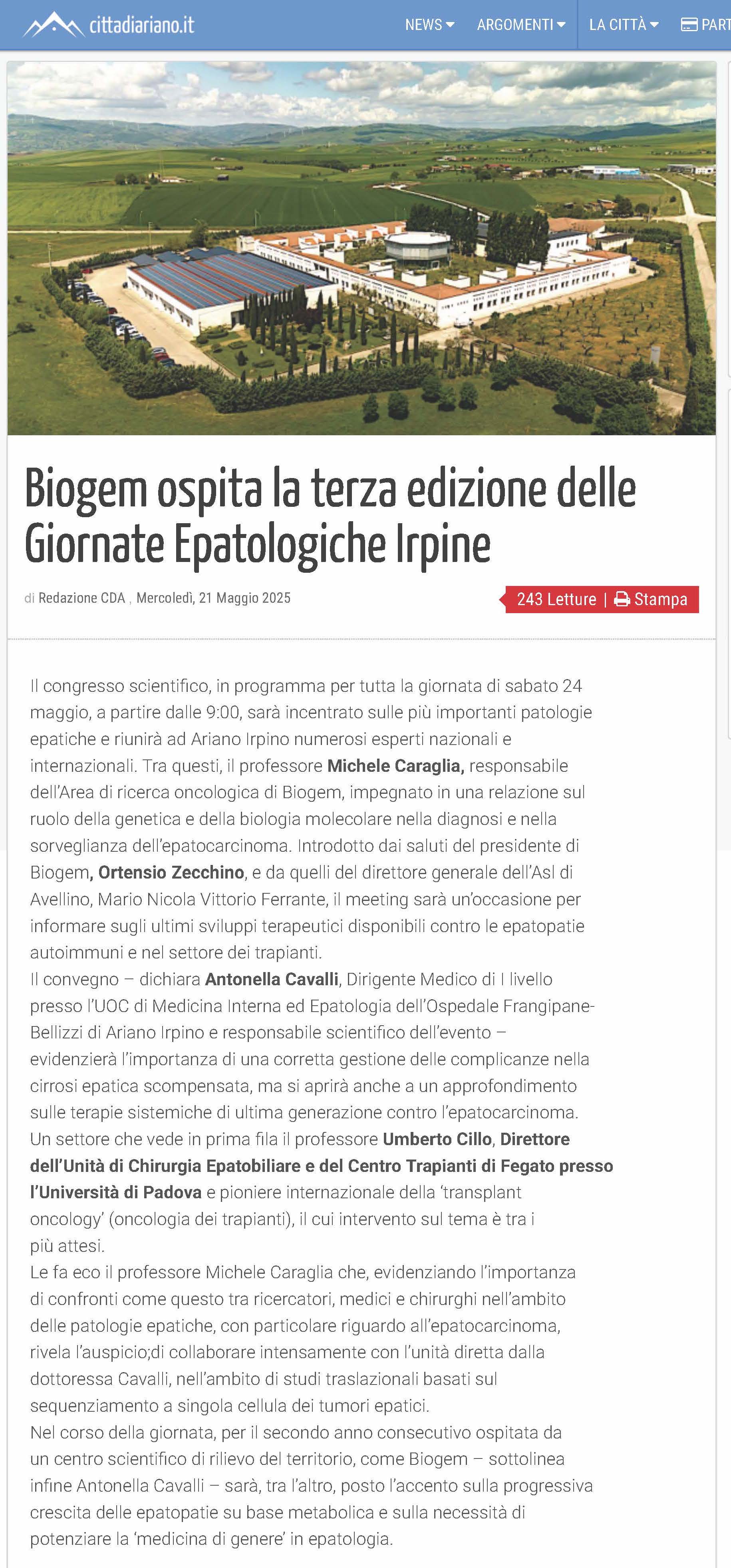 Biogem ospita la terza edizione delle Giornate Epatologiche Irpine